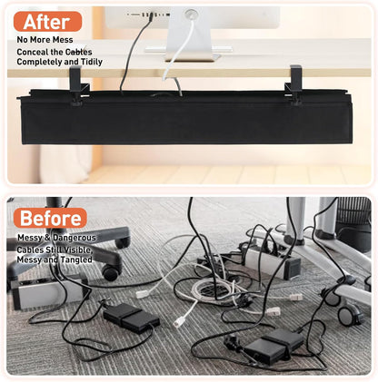 MAXECHO Under Desk Cable Management Tray 28" - Clamp on Wire and Cable Organizer for Storage and to Hide Cords - Ideal for Home Office - Premium Black Fabric Design