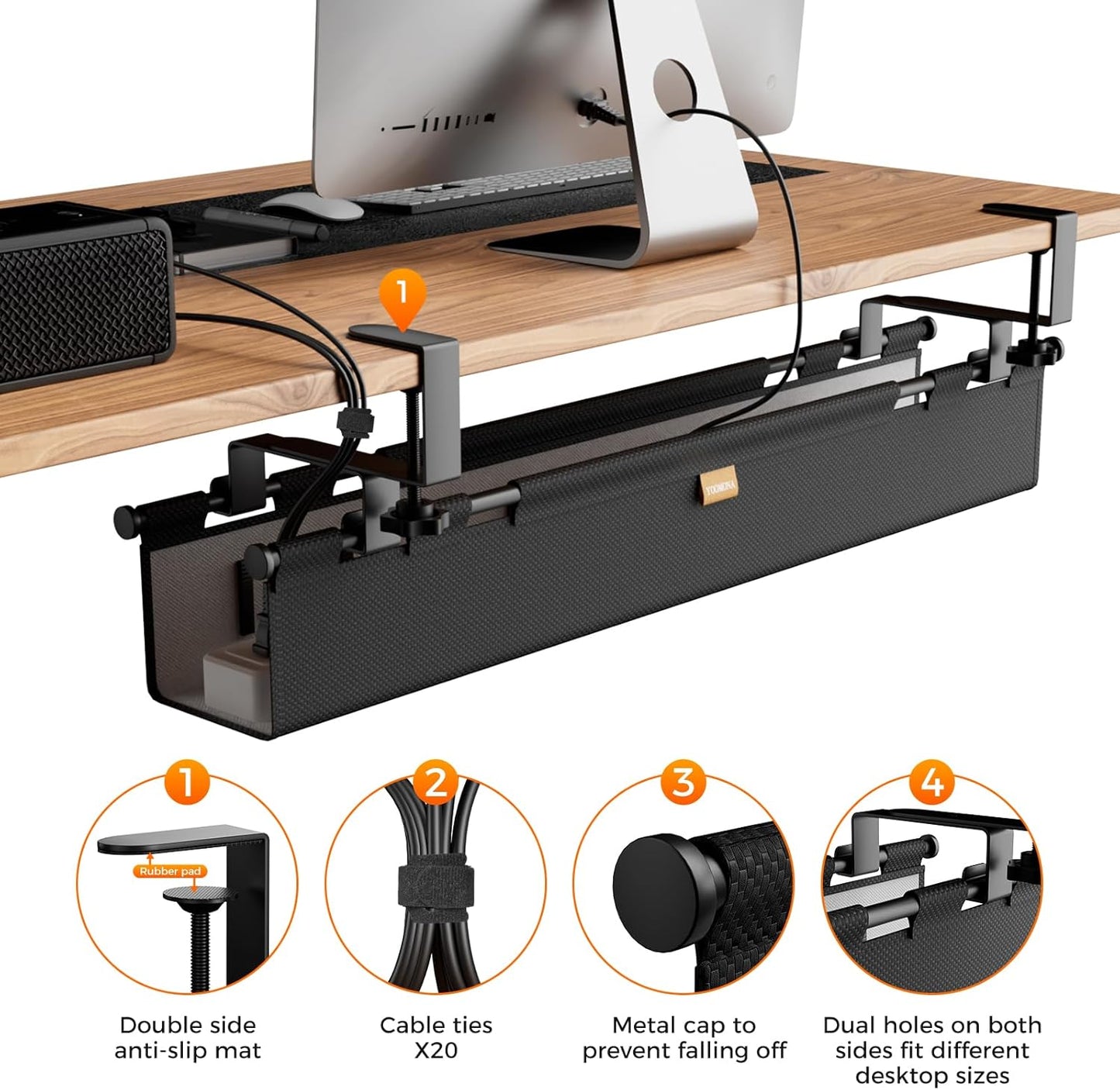 Cable Management Tray Under Desk, 38" No Drill Cable Organizer with Clamp/Screw Mount,Wire Cord Organizer for Table, Cable Tray for Office, Home