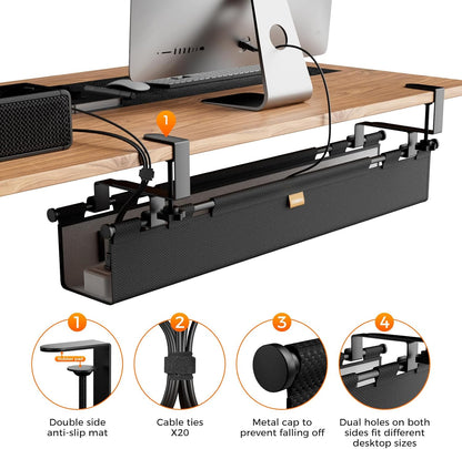 Cable Management Tray Under Desk, 38" No Drill Cable Organizer with Clamp/Screw Mount,Wire Cord Organizer for Table, Cable Tray for Office, Home