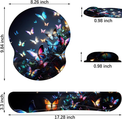 ArtSo Upgraded Wrist Rest Support for Mouse Pad & Keyboard, Ergonomic Gel Mousepad Non-Slip Rubber Base Home,Office Pain Relief, Easy Typing Cushion Neoprene, Soft Memory Foam, Purple Heart Butterfly