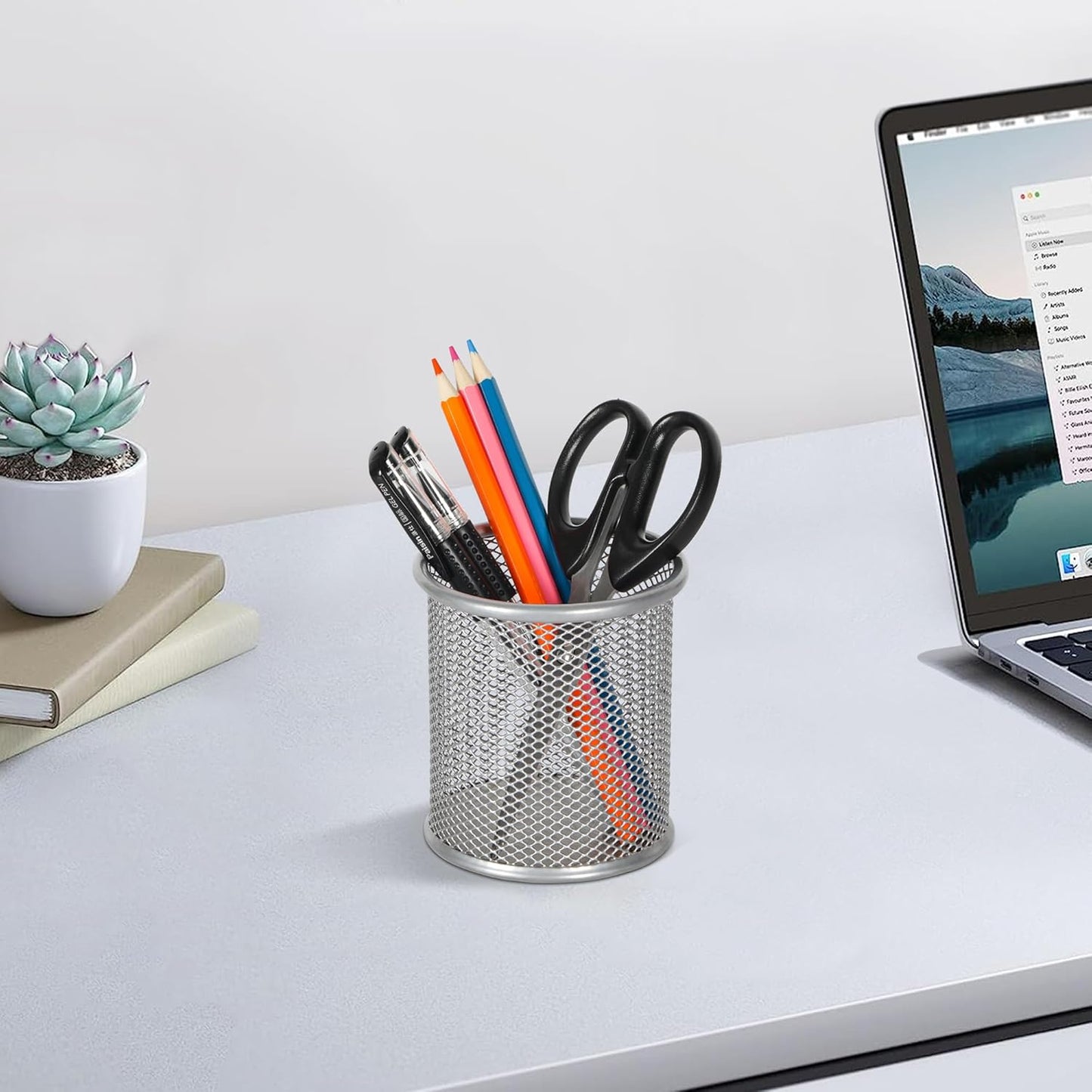 EasyPAG Pencil Holder for Desk, 2 Pack Metal Pen Organizer, Mesh Pencil Cup Organizer for Home, Office, Classroom, School, Black