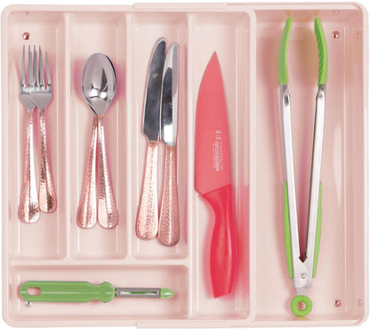 mDesign Adjustable, Expandable Plastic Kitchen Cabinet Drawer Storage Organizer Tray - for Storing Organizing Cutlery, Spoons, Cooking Utensils, Gadgets - 2" High - Clear