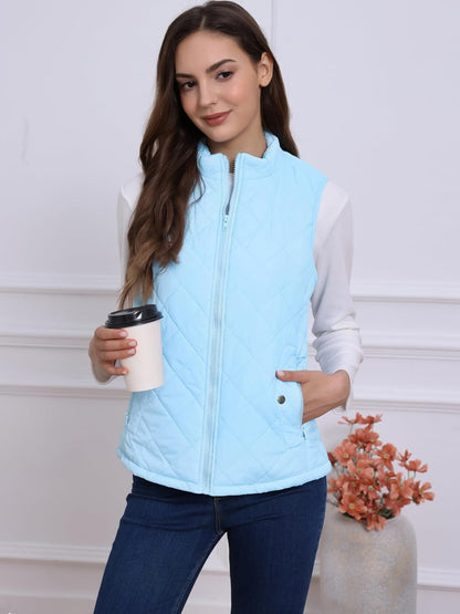 Allegra K Women's Puffer Vest Stand Collar Lightweight Gilet Quilted Zip Vest