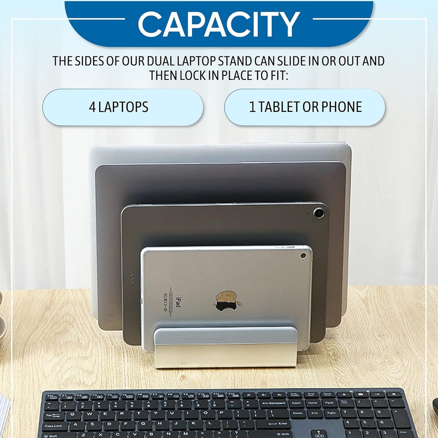 Elestoria 5- Slot Vertical Laptop Stand - Aluminum Laptop Stand Vertical for Desk - Adjustable Width (12-38mm) Fits MacBook Pro/Air, Surface & Gaming Laptops Upto 17.3 (Grey)