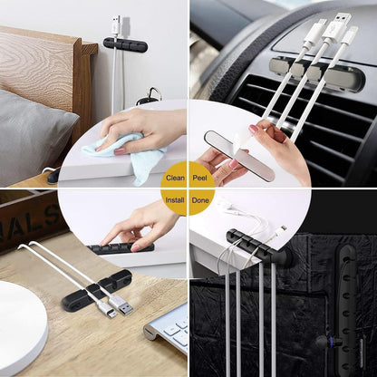 OYE 4 Pieces Magnetic Cable Holder Clips, Cable Clips Management Cord Organizer for Max.5mm Wires Desk Top Wall Cord USB Cable Power Wire Mose Cable, Black (Fits Max.4mm)