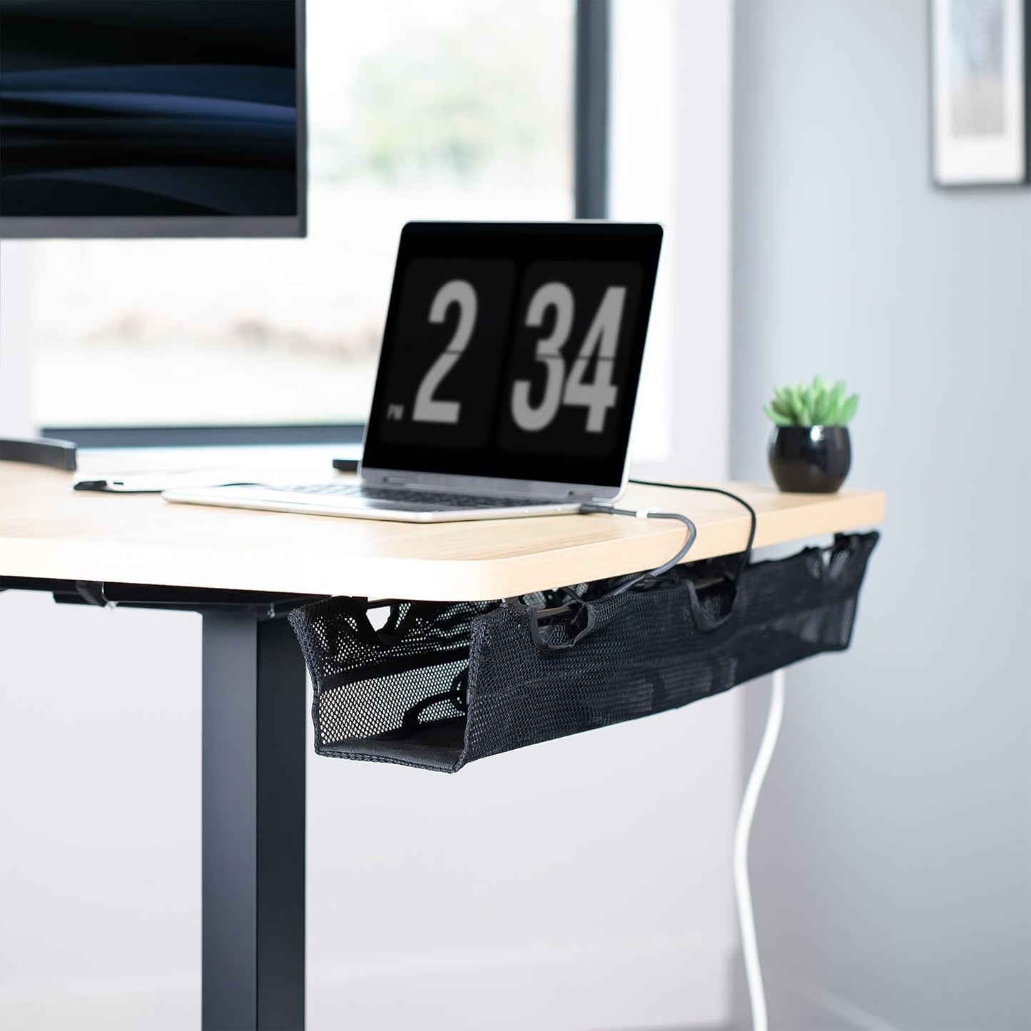 VIVO Under Desk 36 inch Mesh Net Cable Management with Power Strip Holder, Wire Organizer, Adjustable Home Office Standing Desk Cord Storage, Black, DESK-AC36MH-S