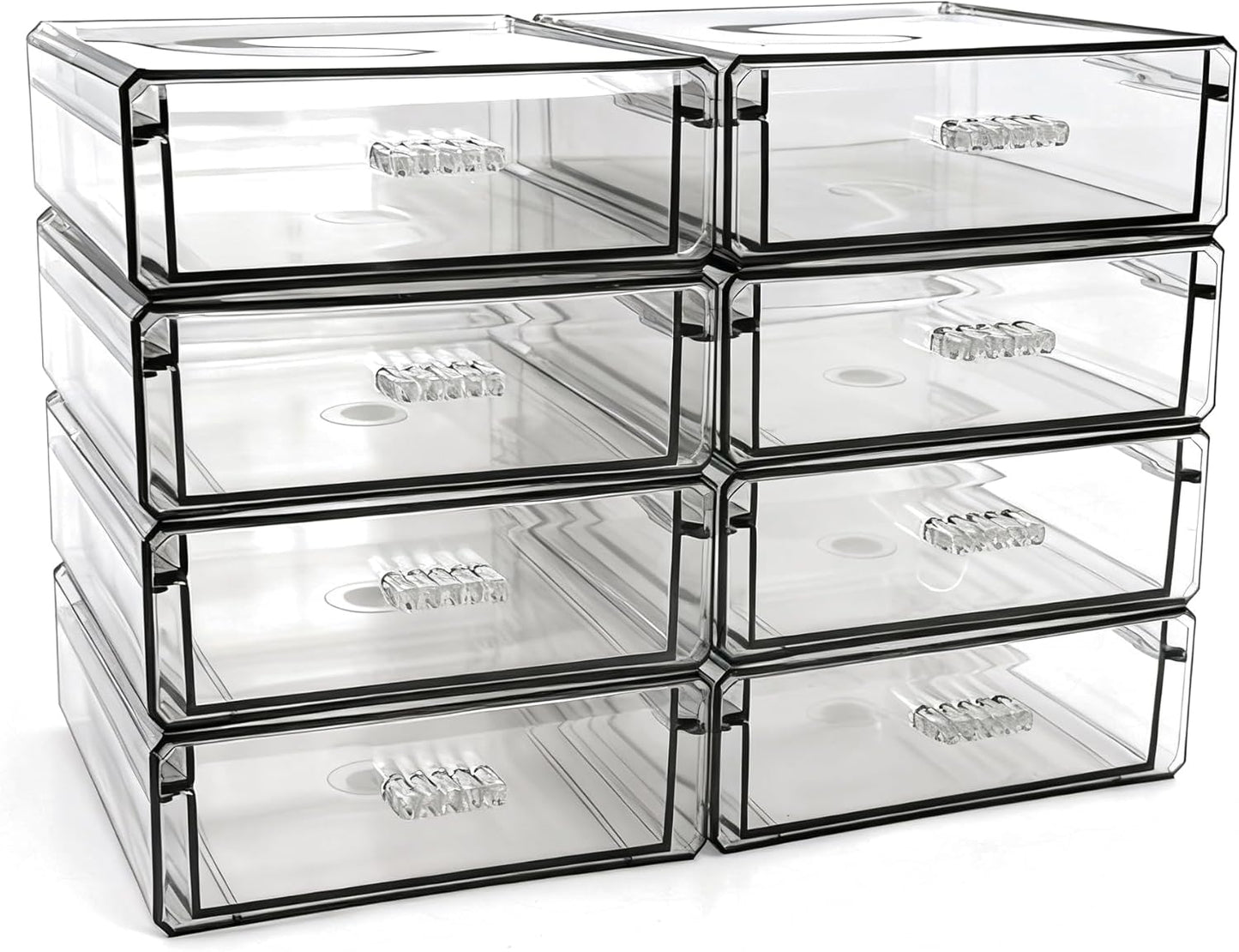 Drawer Organizers, Clear Stackable Storage Boxes for Kitchen Utensils, Office Desk, Bathroom, Makeup & Craft Drawer Organization (Small - 3 Pack)