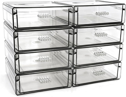 Drawer Organizers, Clear Stackable Storage Boxes for Kitchen Utensils, Office Desk, Bathroom, Makeup & Craft Drawer Organization (Small - 3 Pack)