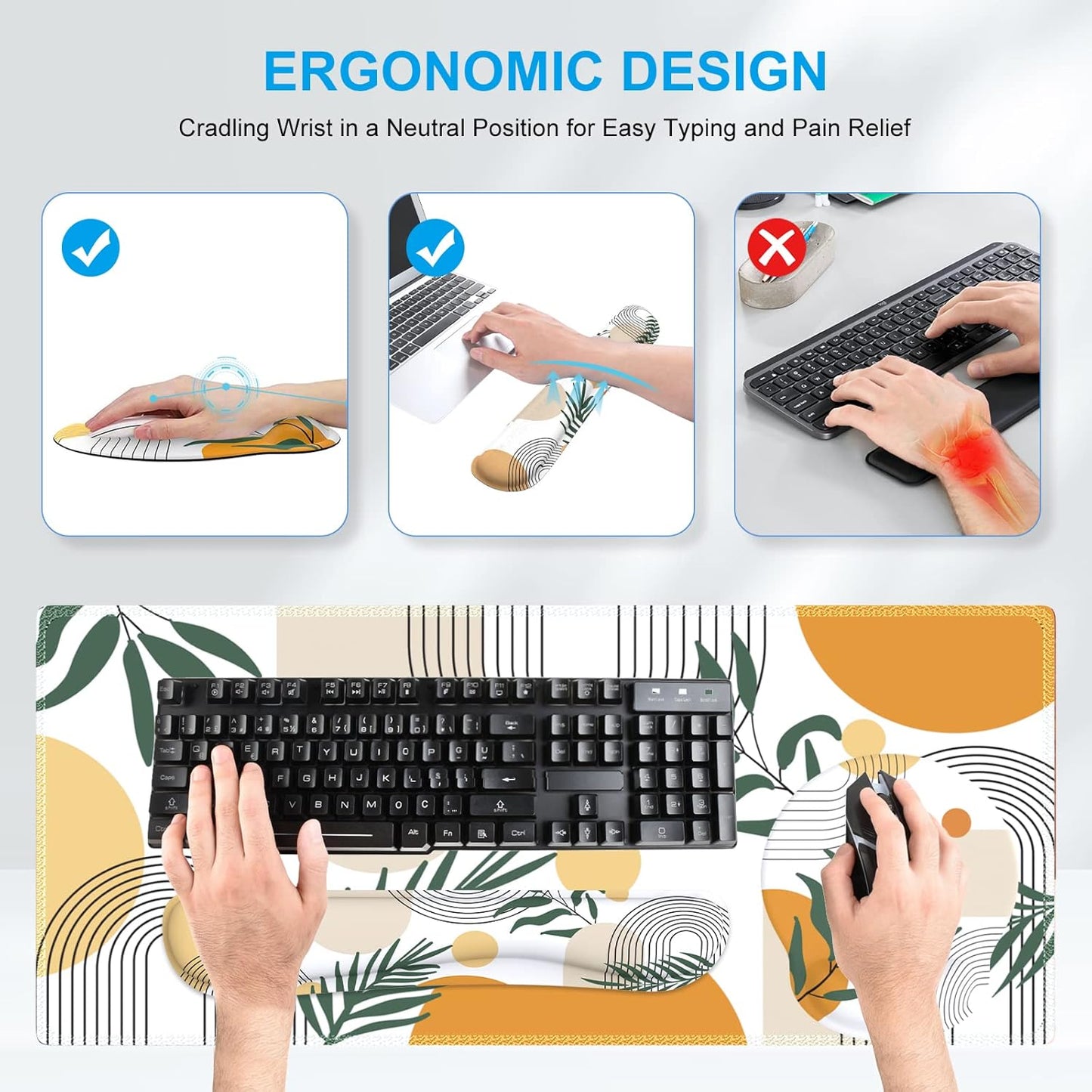 iCasso Desk Mat, Gaming Mouse Pad Wrist Support Set,4in1 XXL Large Mousepad + Keyboard Wrist Rest+Mouse Wrist Rest+Coaster Set with Ergonomic Design for Home Office Table Computer-Penoy