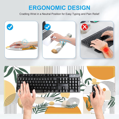 iCasso Desk Mat, Gaming Mouse Pad Wrist Support Set,4in1 XXL Large Mousepad + Keyboard Wrist Rest+Mouse Wrist Rest+Coaster Set with Ergonomic Design for Home Office Table Computer-Penoy