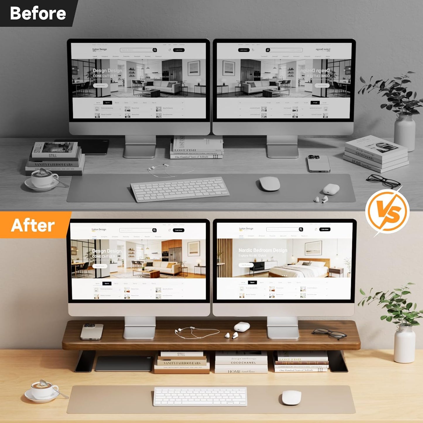Monitor Stand Riser, 39 Inch Large Wood Monitor Stands for 2 Monitors