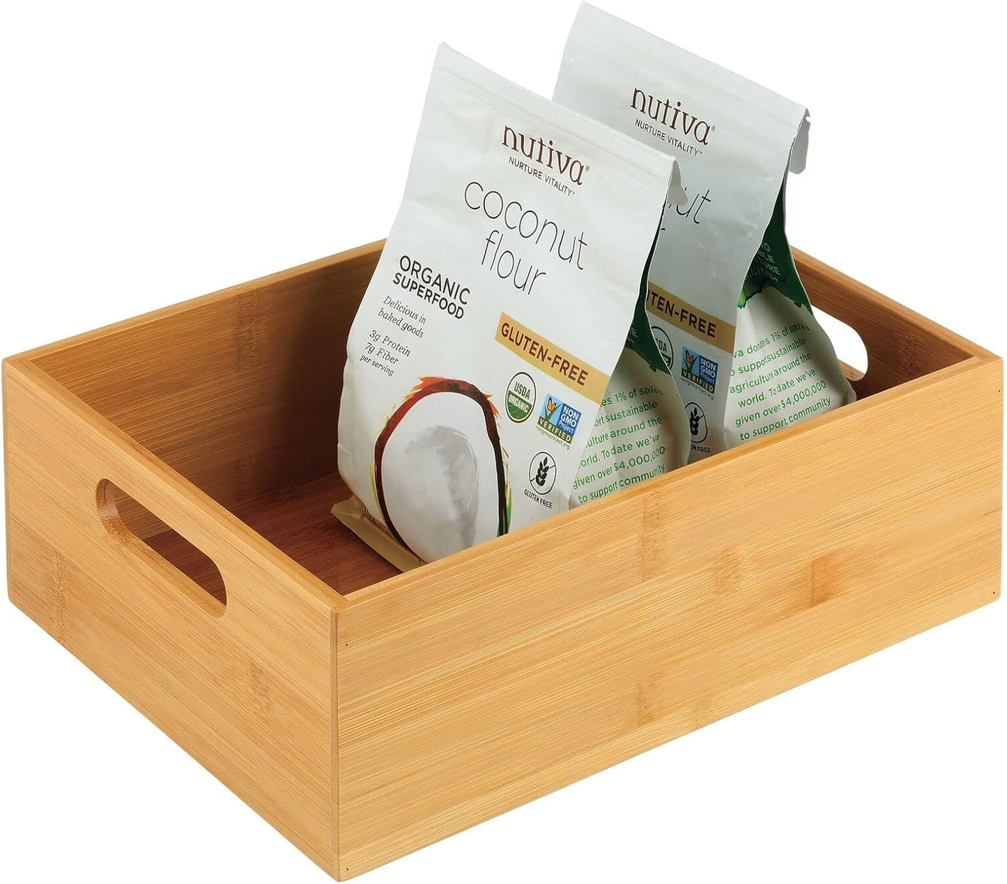 mDesign Kitchen Storage Box – Open-Top Bamboo Storage Tray with Handles – Versatile Cupboard Organiser for Shelves, Pantries, Surfaces and Cupboards – Natural
