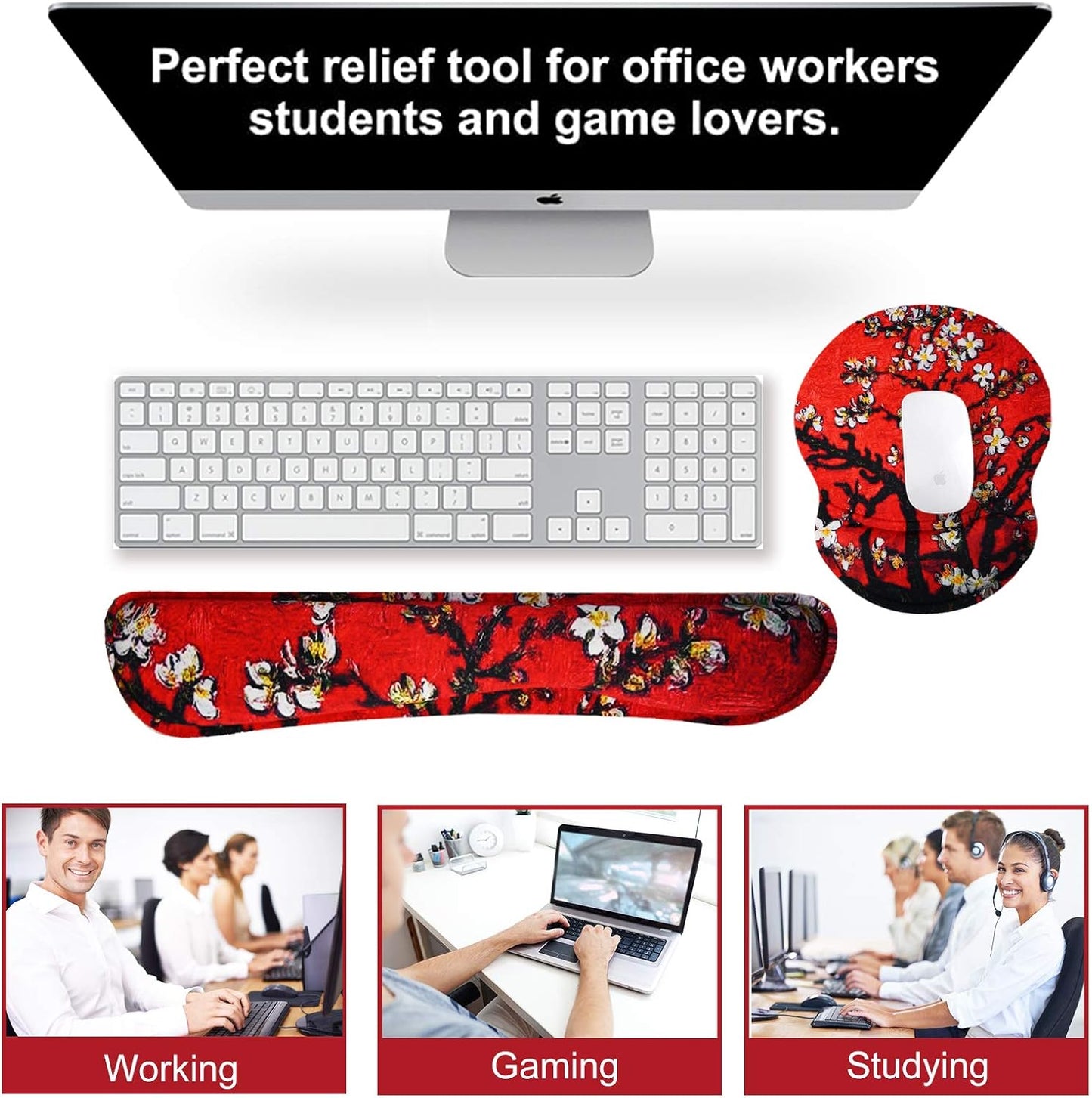 ArtSo Upgraded Wrist Rest Support for Mouse Pad & Keyboard, Ergonomic Gel Mousepad Non-Slip Rubber Base Home,Office Pain Relief, Easy Typing Cushion Neoprene, Soft Memory Foam, Purple Heart Butterfly