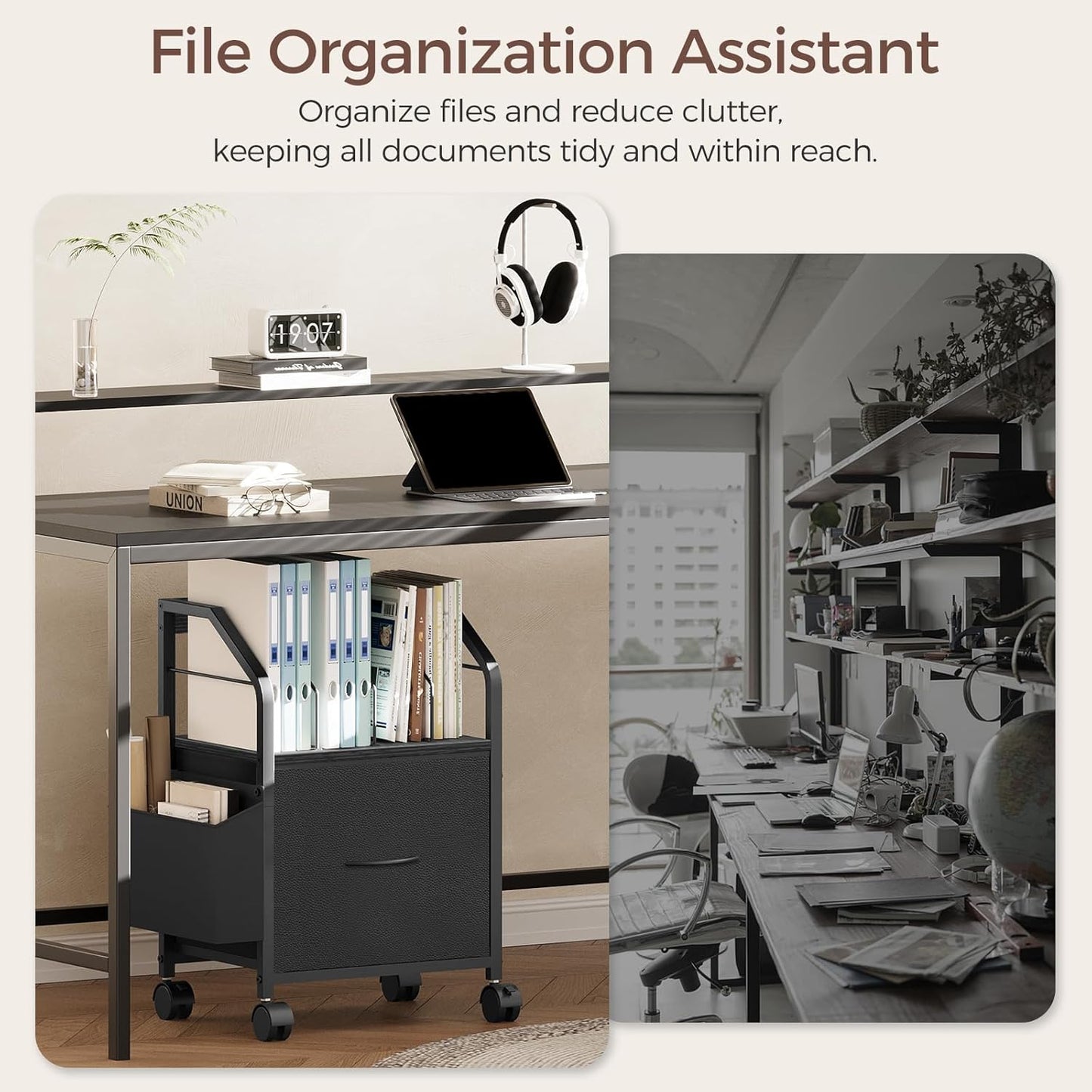 MAHANCRIS Small File Cabinet, Rolling Filing Cabinet for Under Desk with Divider, Single Non-Woven Fabric Drawer File Organizer for A4/Letter Size Documents, Under Desk Storage, Rustic Brown FCHR3001