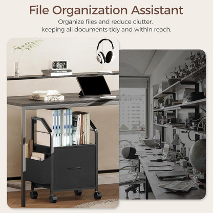 MAHANCRIS Small File Cabinet, Rolling Filing Cabinet for Under Desk with Divider, Single Non-Woven Fabric Drawer File Organizer for A4/Letter Size Documents, Under Desk Storage, Rustic Brown FCHR3001