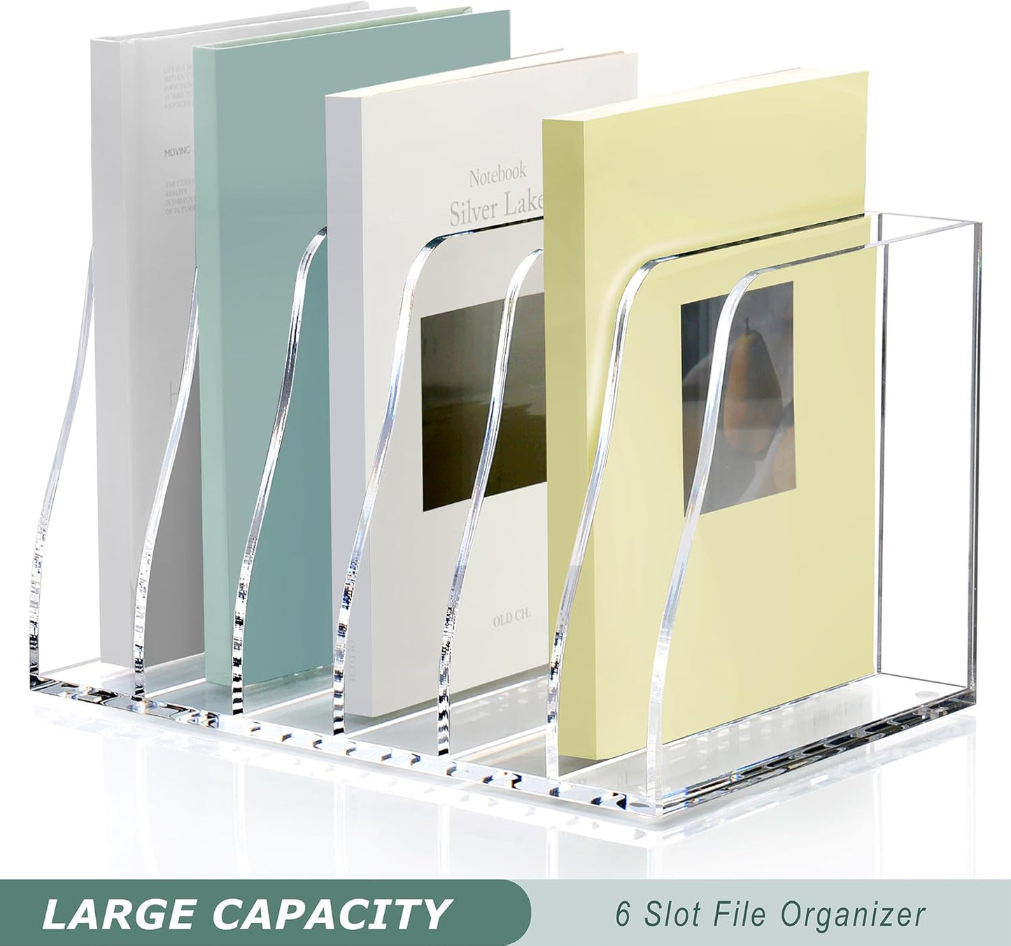 SANRUI Acrylic Magazine Holder Desk Organizer Workspace Sorters，Clear Bookend File Sorter Holder，Folder Rack, Office Accessories Organization Storage with 3 Vertical Compartments