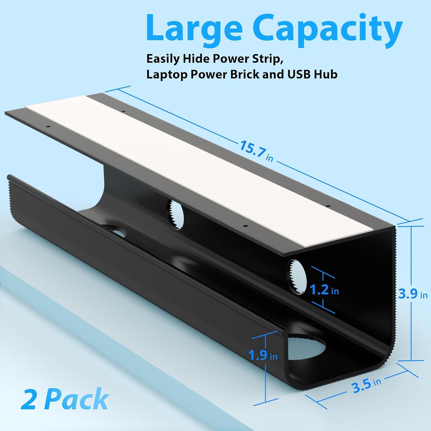 ZhiYo 2 Pack Large Capacity Cable Management Tray, Under Desk Cable Tray 31.5in(2X L15.7in), PVC Standing Desk Cord Management Ideas, Cable Organizer for Office and Home - White