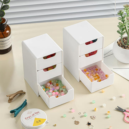 Mini White Plastic 3-Drawer Organizer for Girls’ Hair Accessories, Jewelry & Makeup – Small Storage Box for Clips, Scrunchies, Desk & Bathroom Essentials