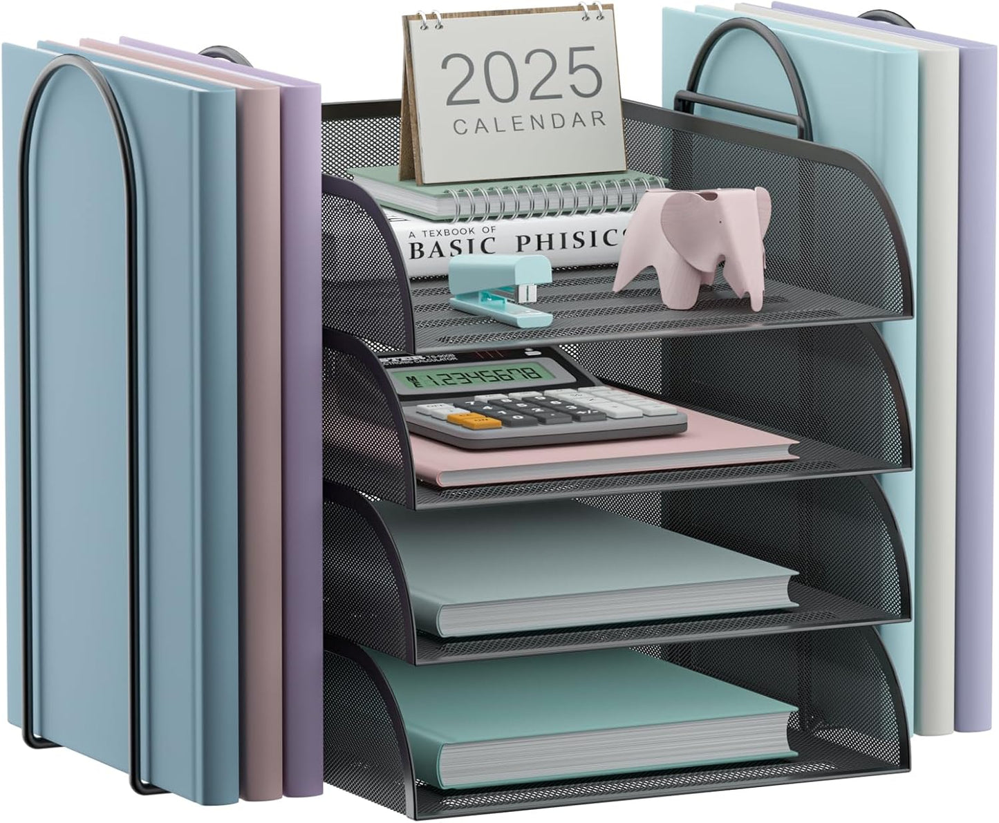 4 Tier Stackable Paper Tray Organizer for Desk, Office Desk Accessories, Paper Sorter Organizer for Letter/A4 Office File Folder Holder (Black, 16.1" x 13.2" x 10.12")