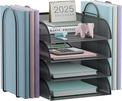 4 Tier Stackable Paper Tray Organizer for Desk, Office Desk Accessories, Paper Sorter Organizer for Letter/A4 Office File Folder Holder (Black, 16.1" x 13.2" x 10.12")