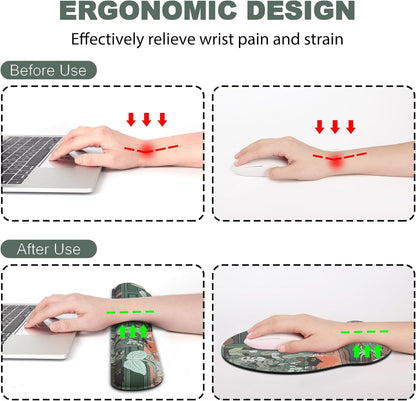 Ergonomic Mouse Pad with Wrist Rest and Keyboard Wrist Rest, Memory Foam Wrist Rest for Computer Keyboard, Easy Typing, Pain Relief, Mouse Pad Wrist Support for Gaming,Office, Laptop, Black Flower