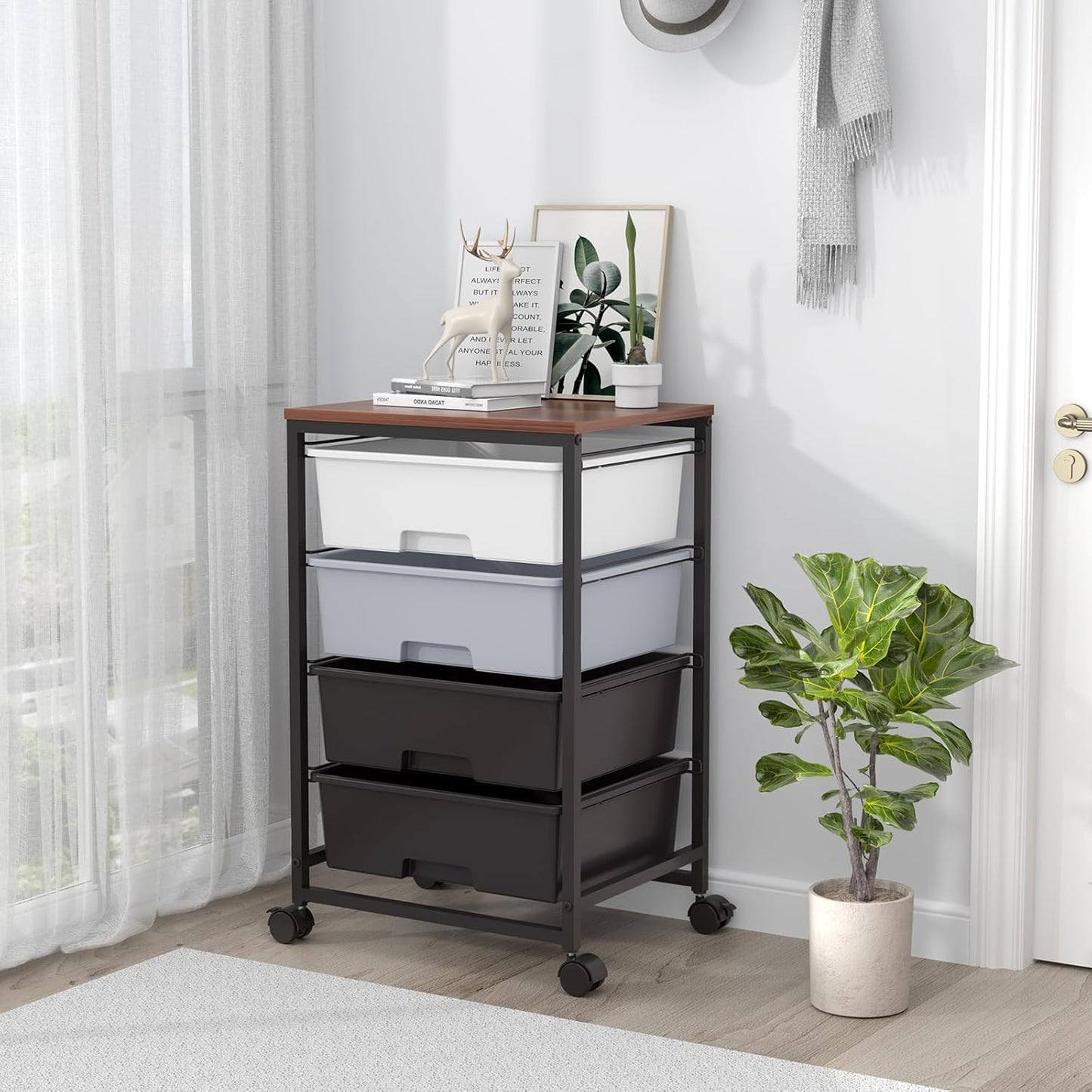 SYKIARIOL Utility Cart with 4 Drawers, Multipurpose Rolling Storage Cart with 4 Drawers and 2 Lockable Wheels, 4-Tier Rolling Storage Cart Organizer for Home Office Dorm, Bright White