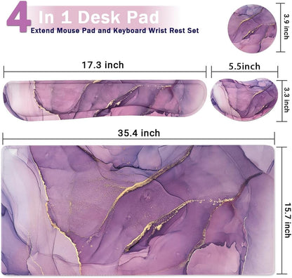 4-in-1 Large Mouse Pad, Keyboard Wrist Rest Pad & Wrist Support Mousepad Set, Extended Desk Pad Waterproof Desk Mat for Home Office Study Game