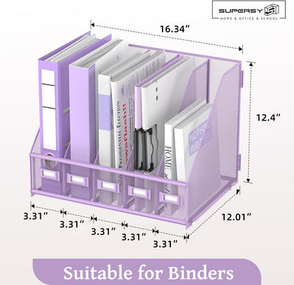 SUPEASY Desk Organizers Metal Desk Magazine File Holder with 5 Vertical Compartments Rack File Organizer for Office Desktop, Classroom, Home Workspace, Black