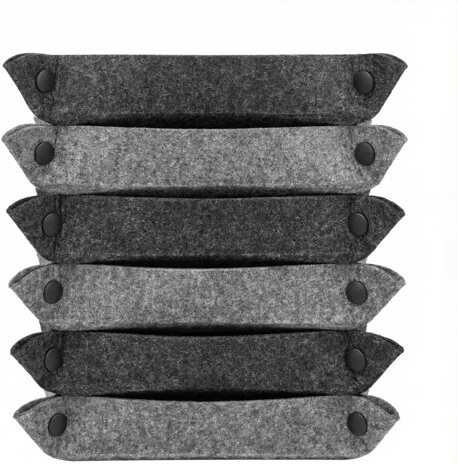 Soft Felt Tray, Foldable Catchall Organizer, 6-Pack Drop Zone Trays for Entryway, Desk, Nightstand & Travel