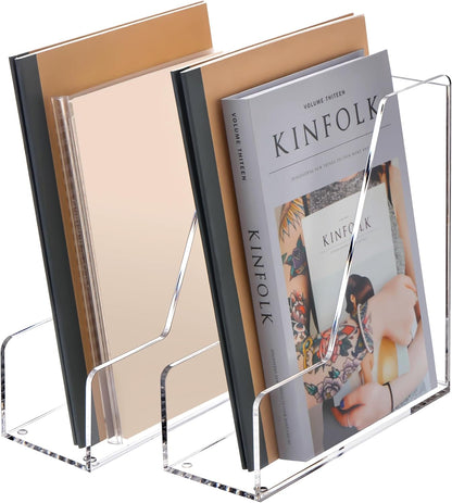 YUXUN Acrylic Magazine Holder,Clear Desk Organizer File Sorter for Notebook,Paper,Envelope,Magazine, Book Storage-Office/Home/Classroom Organization(4 Compartments,B5)