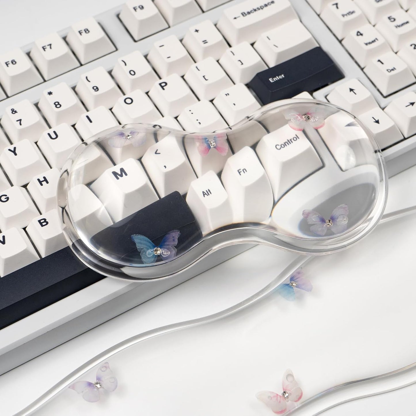 Gel Keyboard and Mouse Wrist Rest Set – Clear Wrist Rest for Computer Keyboard 60%/68%/75%, Comfort & Support for Typing and Gaming (Cute Butterfly)