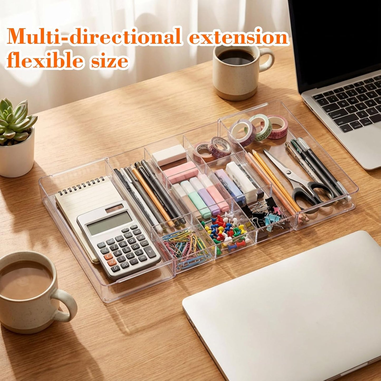 Briwooody 1 Pcs Large Expandable Acrylic Drawer Organizers, Grid Adjustable Drawer, Dividers Organizer for Desk, Makeup, Jewelry, Office, Kitchen Supplies (Clear,5 Compartments)