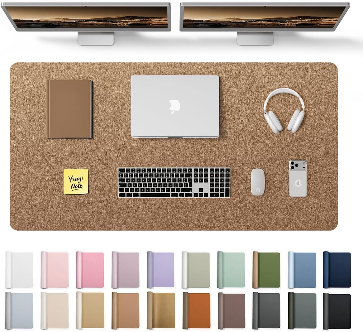 YSAGi Leather Desk Protector, Office Mat, Large Mouse Mat, Non-Slip PU Leather Blotter, Laptop Pad, Waterproof Writing Pad for Office and Home (Light Pink, 23.6" x 13.8") - Colors B
