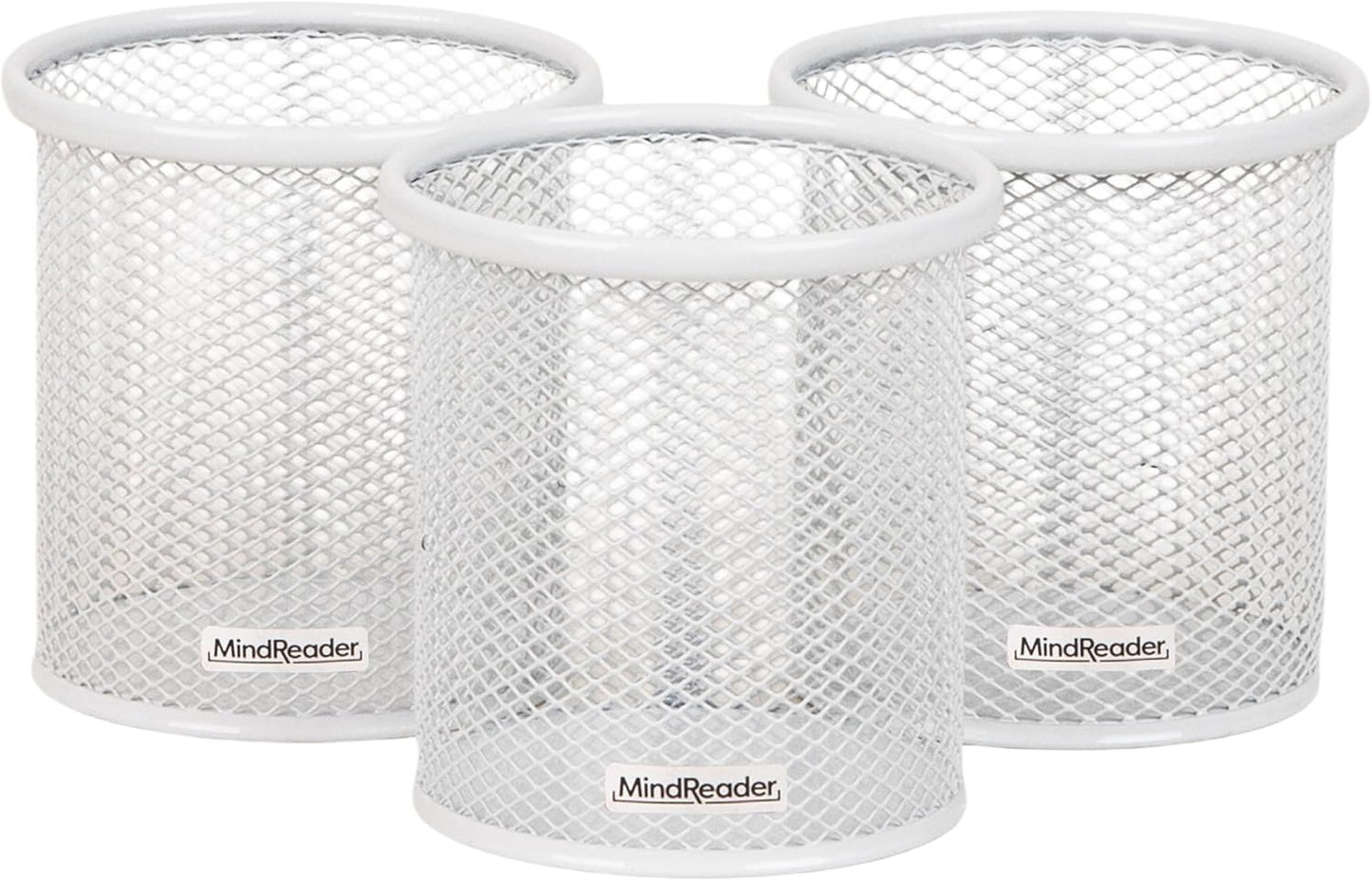 Mind Reader Pen and Accessories Holder, Desktop Organizer, Office, Metal Mesh, 3.5"L x 3.5"W x 3.75"H, Set of 3, Black
