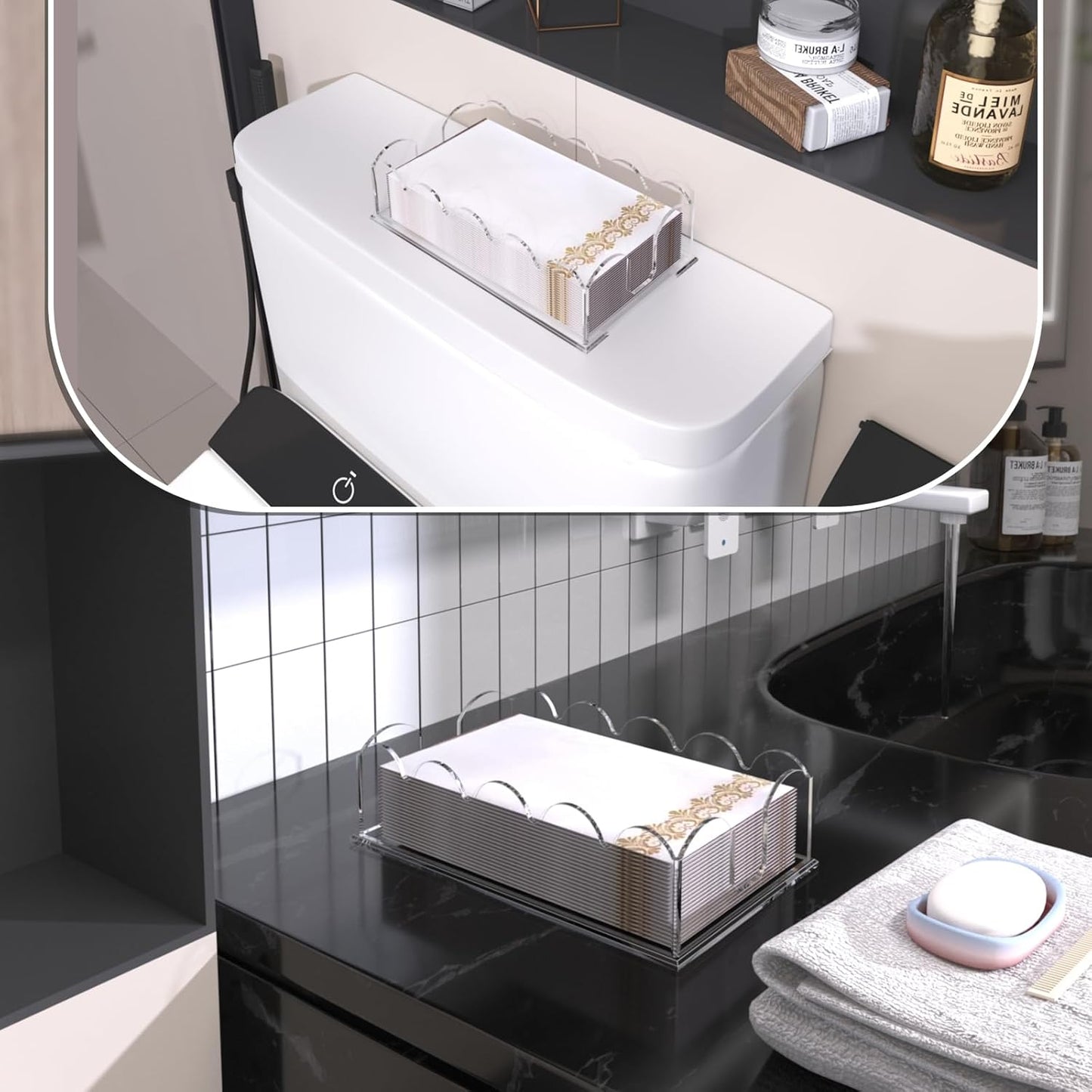 Transparent Acrylic Napkin Holder Clear Guest Paper Disposable Hand Towel Dispenser Tray Organizer For Table Home Kitchen Restaurant and Hotel Business
