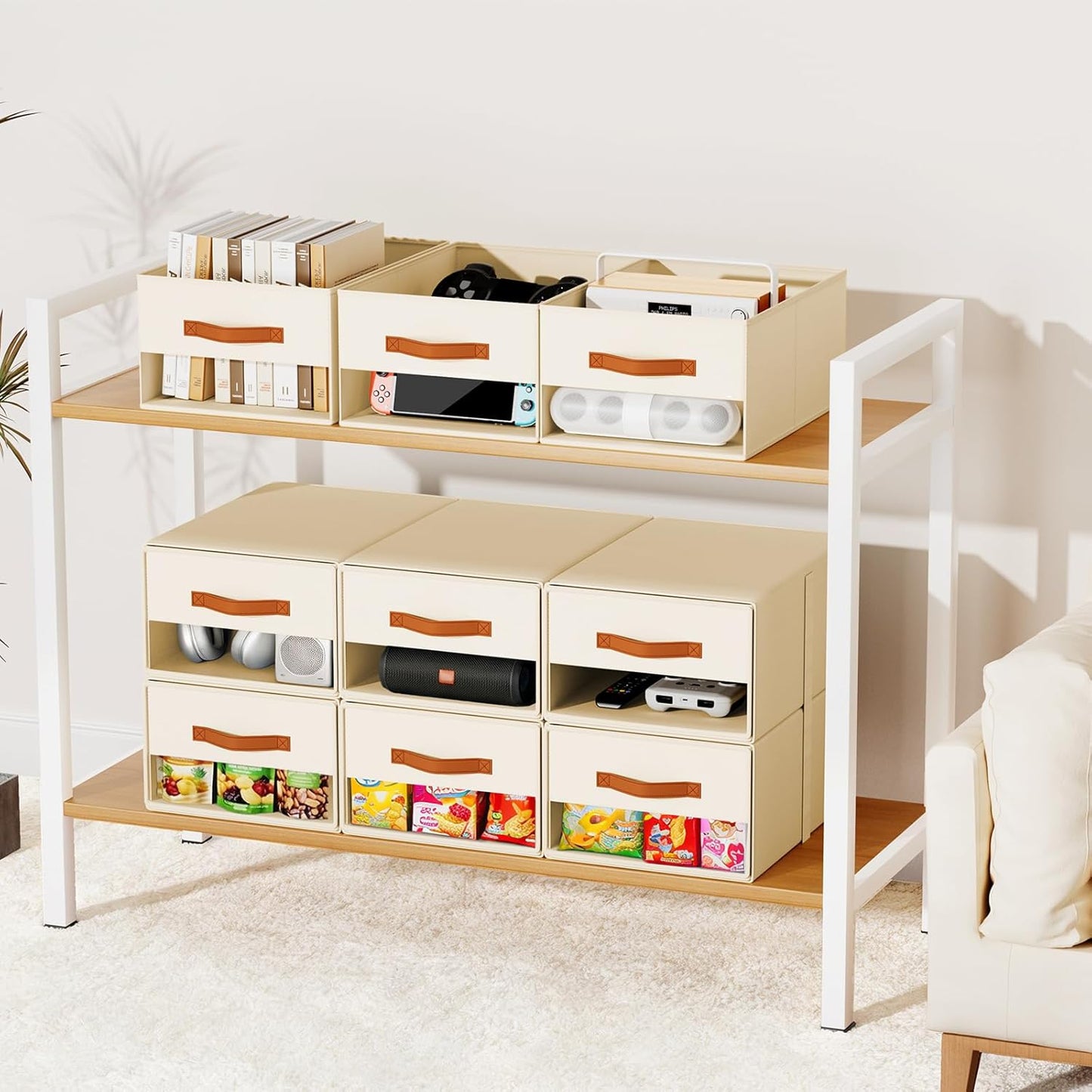 Stackable Storage Drawers - Pull Out Storage Bins with Drawers for Closet Clothes Organizers with Weekly Labels & Clear Window, Closet Shelf Storage for Bedroom, Living Room, 5 Pack, White