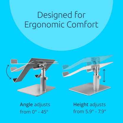 Kensington Universal Laptop Riser – Adjustable Steel & Aluminum Stand, 5.9–7.9” Height, 0–45° Tilt, Supports Laptops up to 16”/17.6 lb, Anti‑Slip Pads, Open Ventilation Design (K50424WW)
