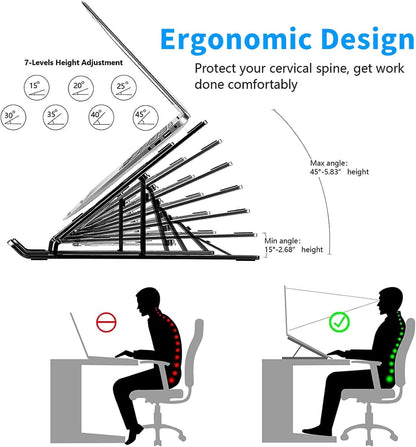 Leeboom Ergonomic Laptop Stand for Desk, 360° Rotating Aluminum Laptop Riser, Adjustable Notebook Holder for MacBook Air/Pro, Dell, HP, Lenovo (10–15.6", Silver) – Not for Gaming Laptops