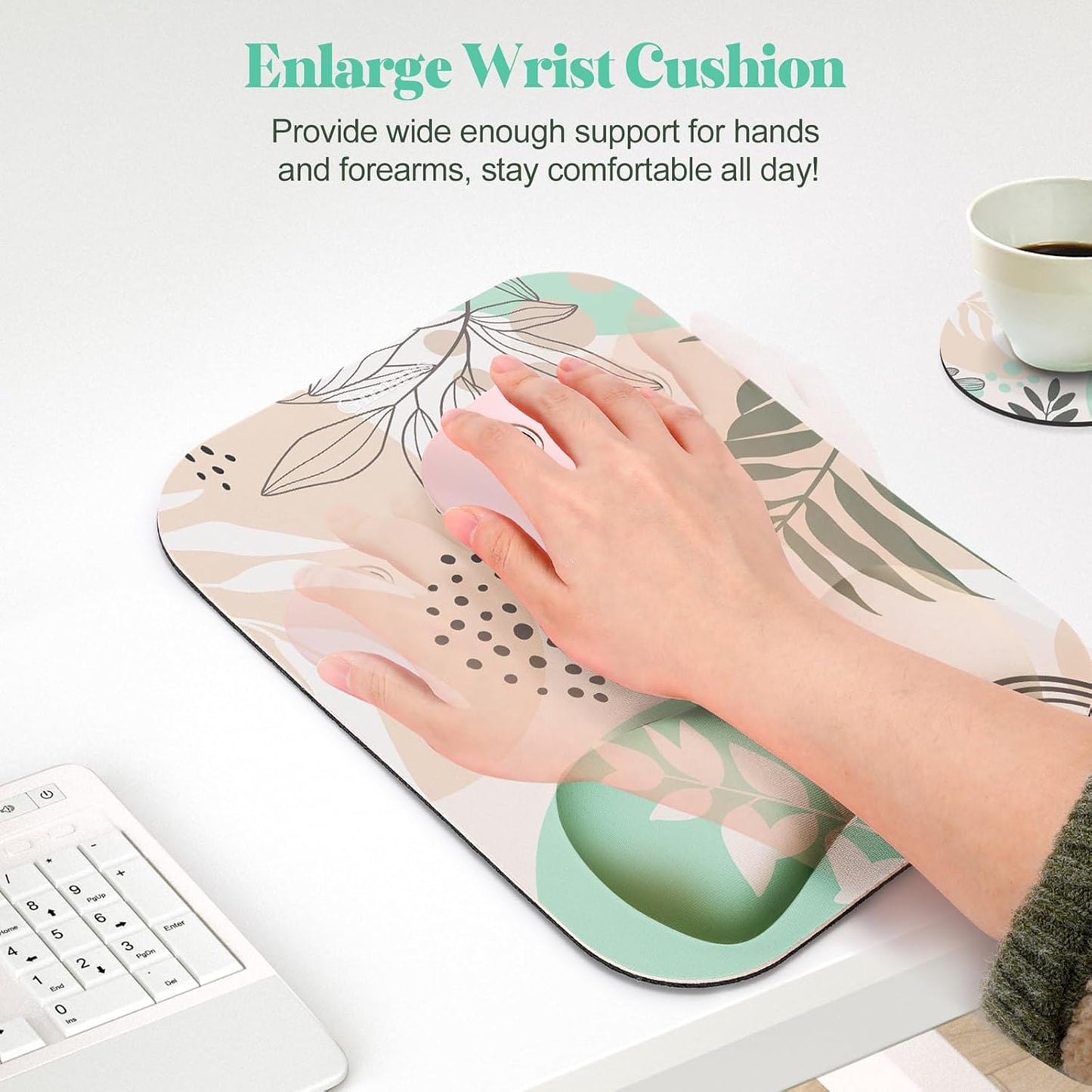Gimars Elongate Smooth Lycra Fabric Ergonomic Mouse Pad Wrist Support, Gel Memory Foam Cushion Set Keyboard Wrist Rest Support, Pain Relieve for Computer, Laptop, Office, School, Home, Gaming, Black
