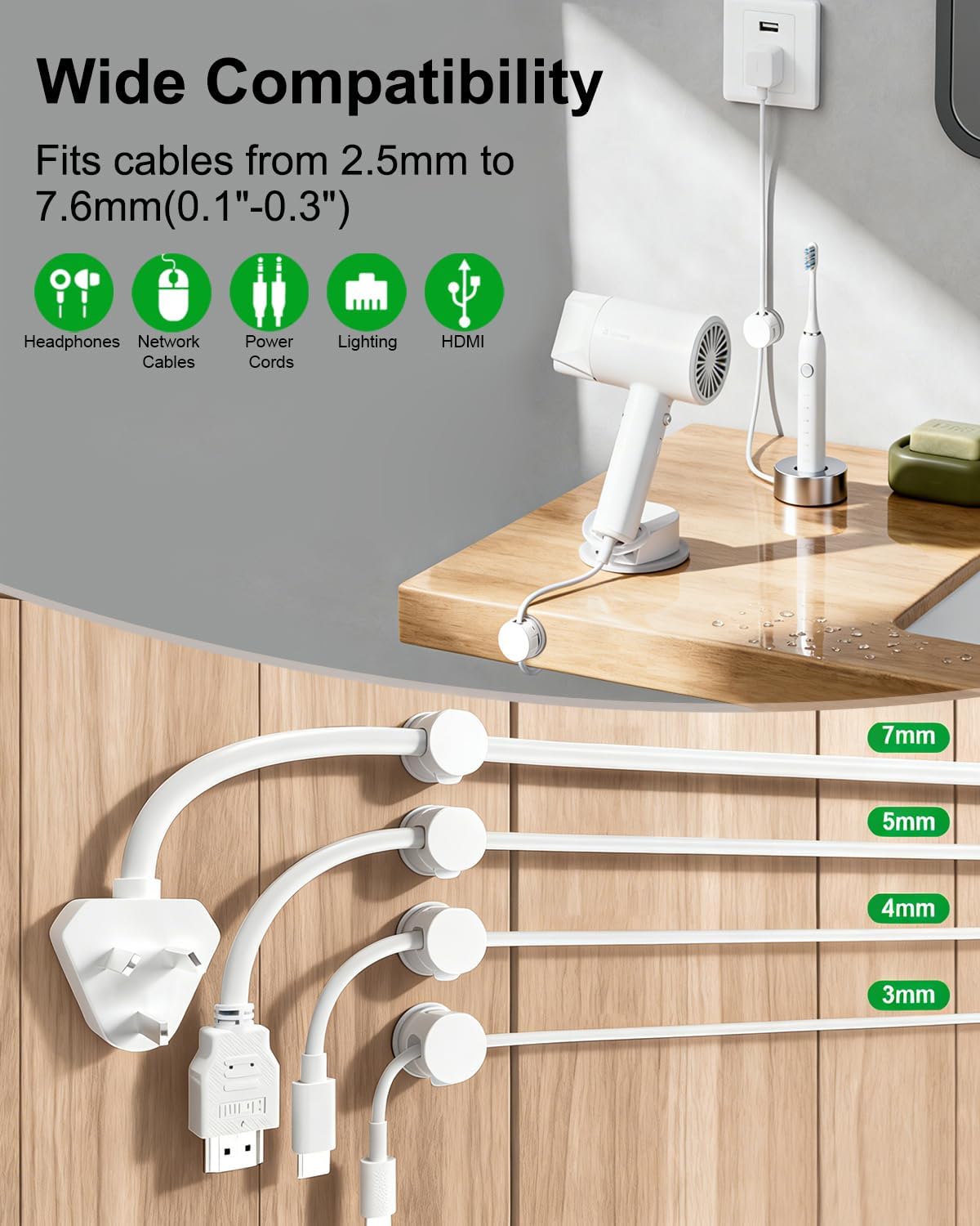 OneLeaf 8 Pack 360° Rotatable Strong Magnetic Cable Clips Cord Holder for Nightstand, 1s Lock Phone Charger Holder, Adhesive Magnetic Cord Clips for Home/Office/Car/Game Station, Smooth Adjustable