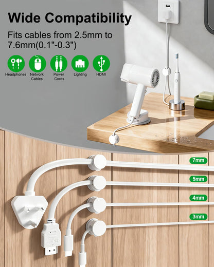OneLeaf 8 Pack 360° Rotatable Strong Magnetic Cable Clips Cord Holder for Nightstand, 1s Lock Phone Charger Holder, Adhesive Magnetic Cord Clips for Home/Office/Car/Game Station, Smooth Adjustable