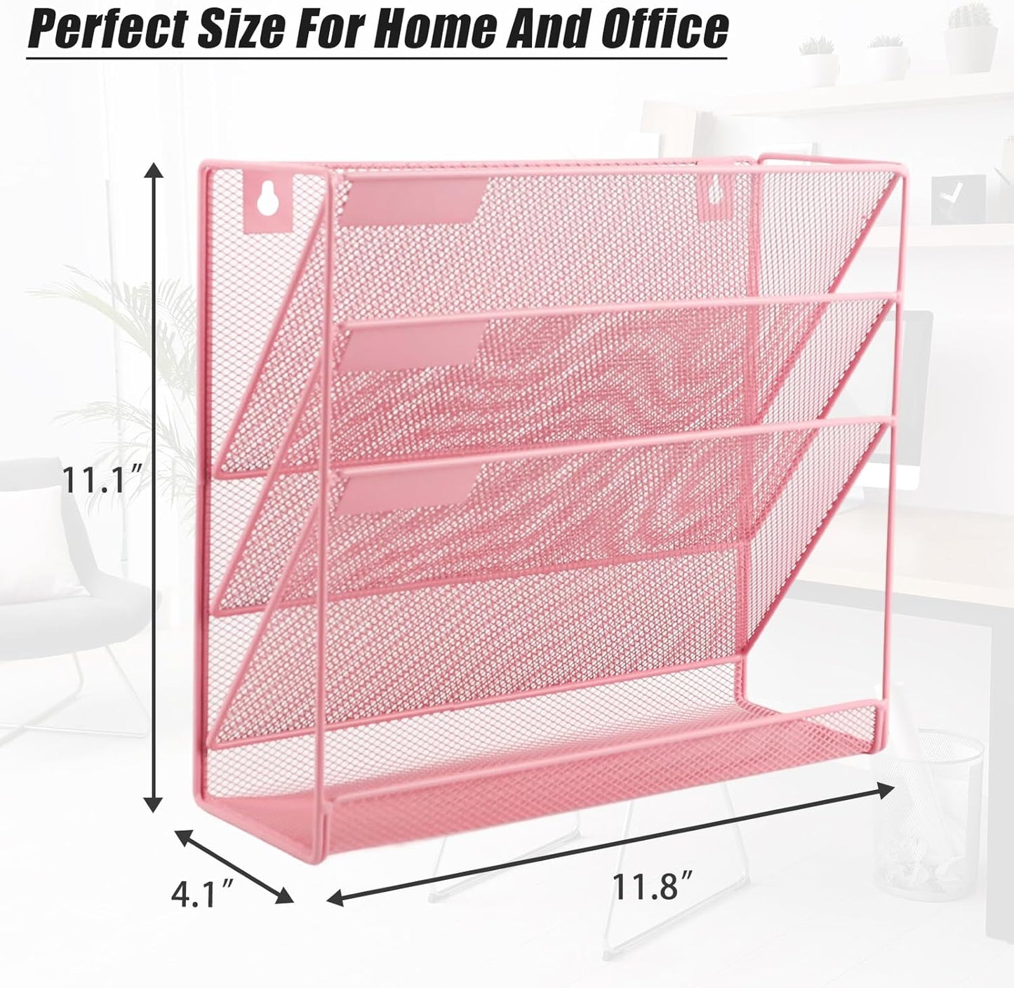 EASEPRES Desk File Organizer Mesh 6-Tier, Hanging Wall Mount Document Organization Stand, Desktop Vertical Mail Paper Folder Holder Rack with Bottom Tray for Office Home Cubicle Countertop, Black