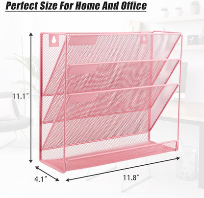EASEPRES Desk File Organizer Mesh 6-Tier, Hanging Wall Mount Document Organization Stand, Desktop Vertical Mail Paper Folder Holder Rack with Bottom Tray for Office Home Cubicle Countertop, Black