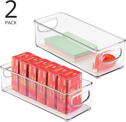 mDesign Plastic Office Supply Organizer - Storage Holder Bin with Handles for Desk Drawer, Cabinet - Pencil, Pen, Envelope and Supplies Container Basket - Ligne Collection - 2 Pack - Clear