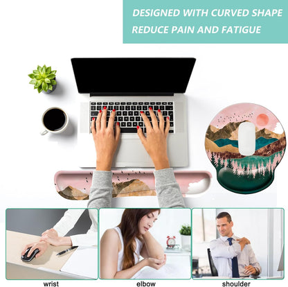 Keyboard Wrist Rest Pad Mouse Pad with Wrist Support Set of 3, Mousepad with Non-Slip Rubber Base, Ergonomic Memory Foam Mouse Wrist Cushion Support for Home Office Laptop Computer, Flower Black
