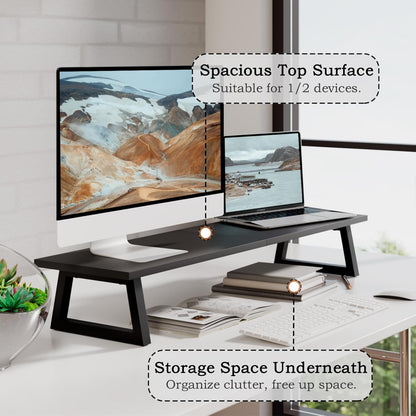 TEAMIX 31.5 inch Dual Monitor Riser for 2 Monitors, Long Monitor Stand Riser TV Stand Riser Monitor Stand for Desk Wood & Steel Desktop Riser Desk Organization Home Office