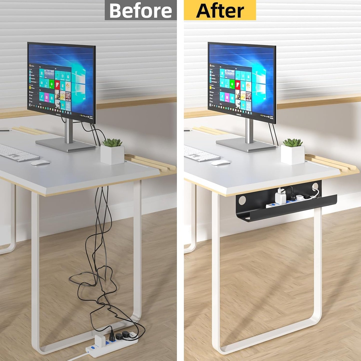 Yecaye 2 Pack Cable Management Under Desk, 31.5 in Under Desk Cable Management Tray,Cord Hider,Cord Organizer, No Screw Wire Management for Office and Home, Black