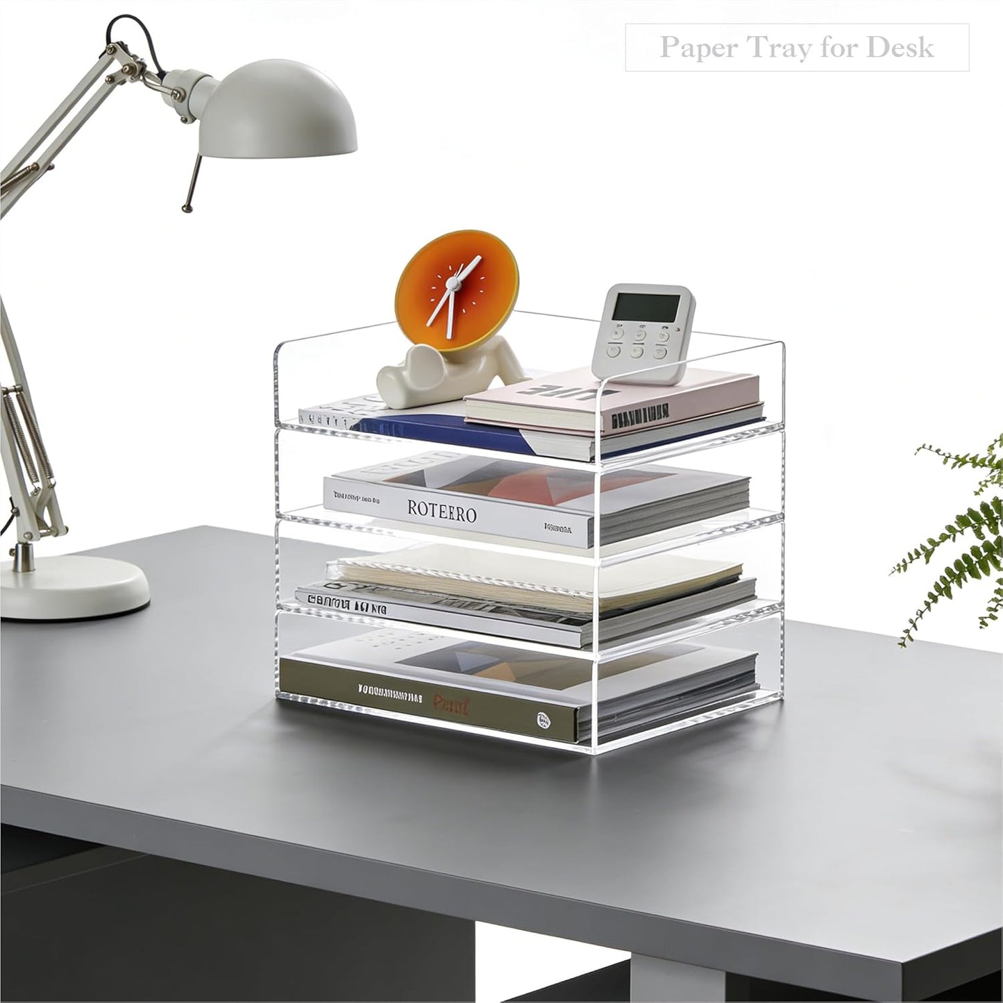 HeZone Paper Organizer, 2 Tier Stackable A4 Size Acrylic Letter Tray, Office/Home/School Organization - Clear