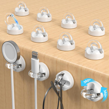 8-Pack Magnetic Cable Clips Cord Organizer, 360° Swivel Cable Holder with 8mm Slot for Phone Charging Cord, HDMI, USB, Strong Adhesive for Desk, Nightstand, Wall, No-Residue Removal