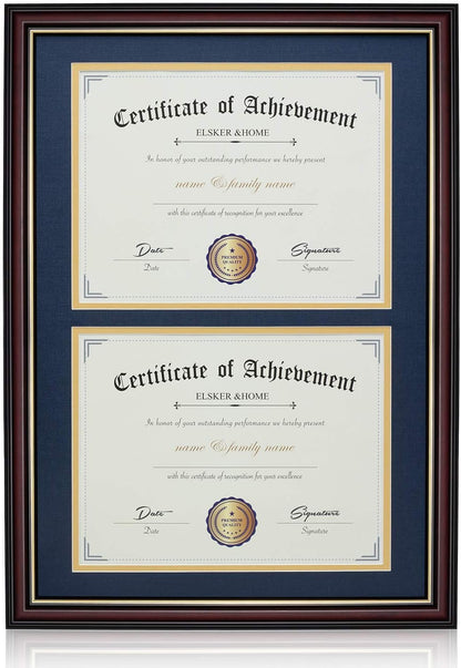 ELSKER&HOME Diploma Frame - Wide Solid Wood Frame - Black Velvet Golden Rim Mat - Semi-Tempered Glass - Includes Hanging Hardware and Desktop Easel(ONLY Display 11×14 Document/Certificate)